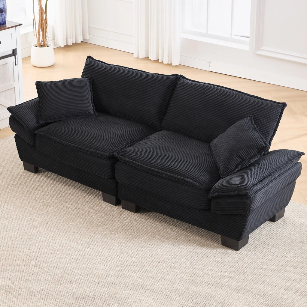 Divano a 2 posti in velluto nero 224 x 81 x 81 cm con braccioli e cuscini