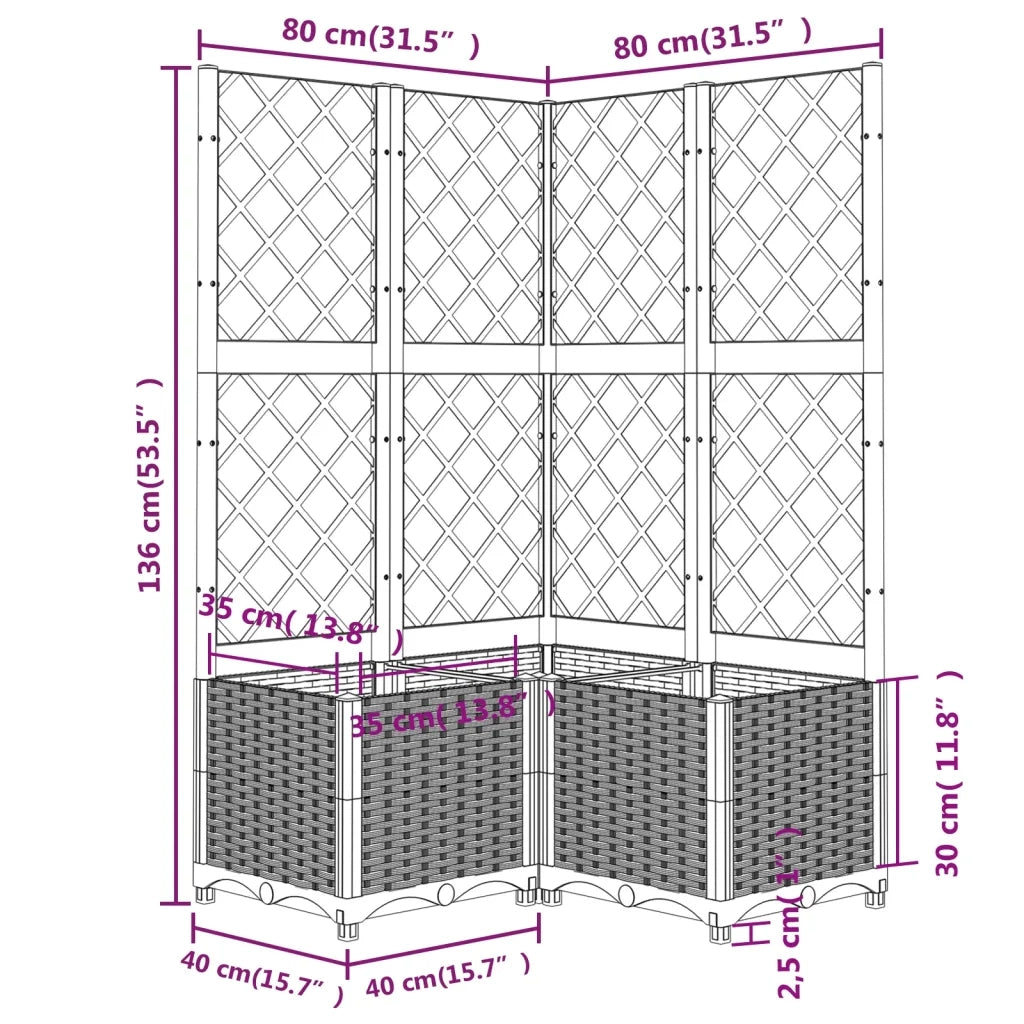 Fioriera da Giardino con Graticcio Marrone 80x80x136 cm in PP 318265