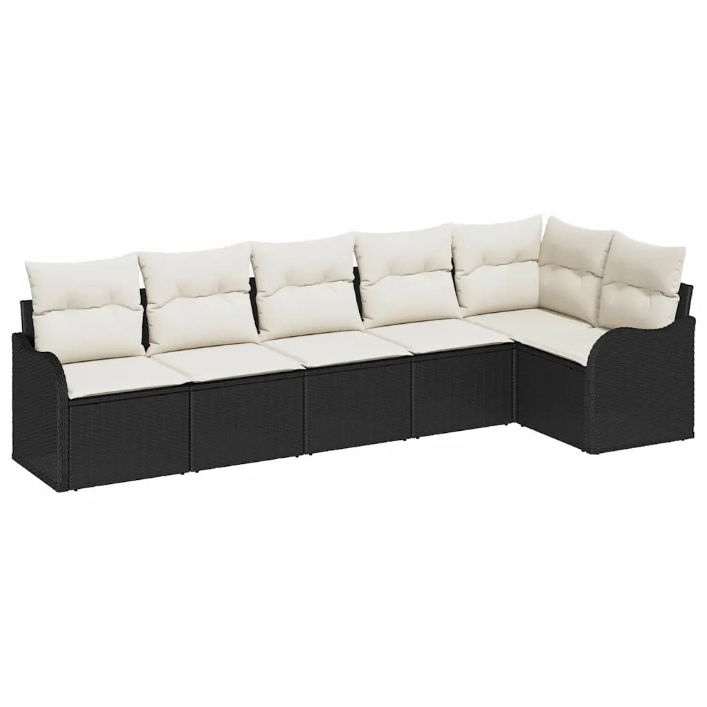Set Divano da Giardino con cuscino 6 pcs Nero Poly Rattan