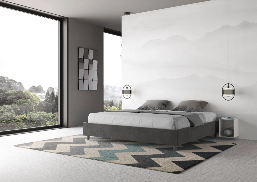 BS COM Letto contenitore imbottito 180x200 microfibra grigio