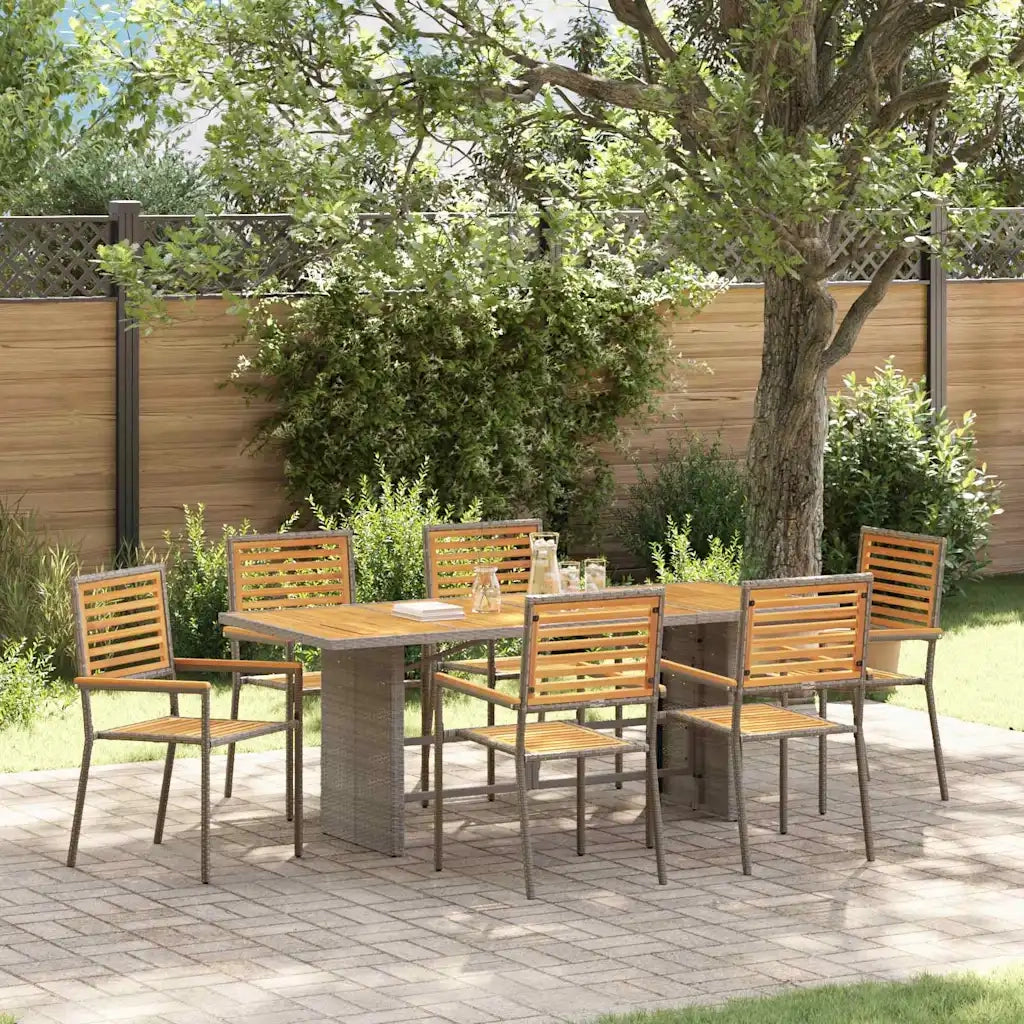 Set da Pranzo per Giardino 7 pcs Grigio e Marrone polyrattan