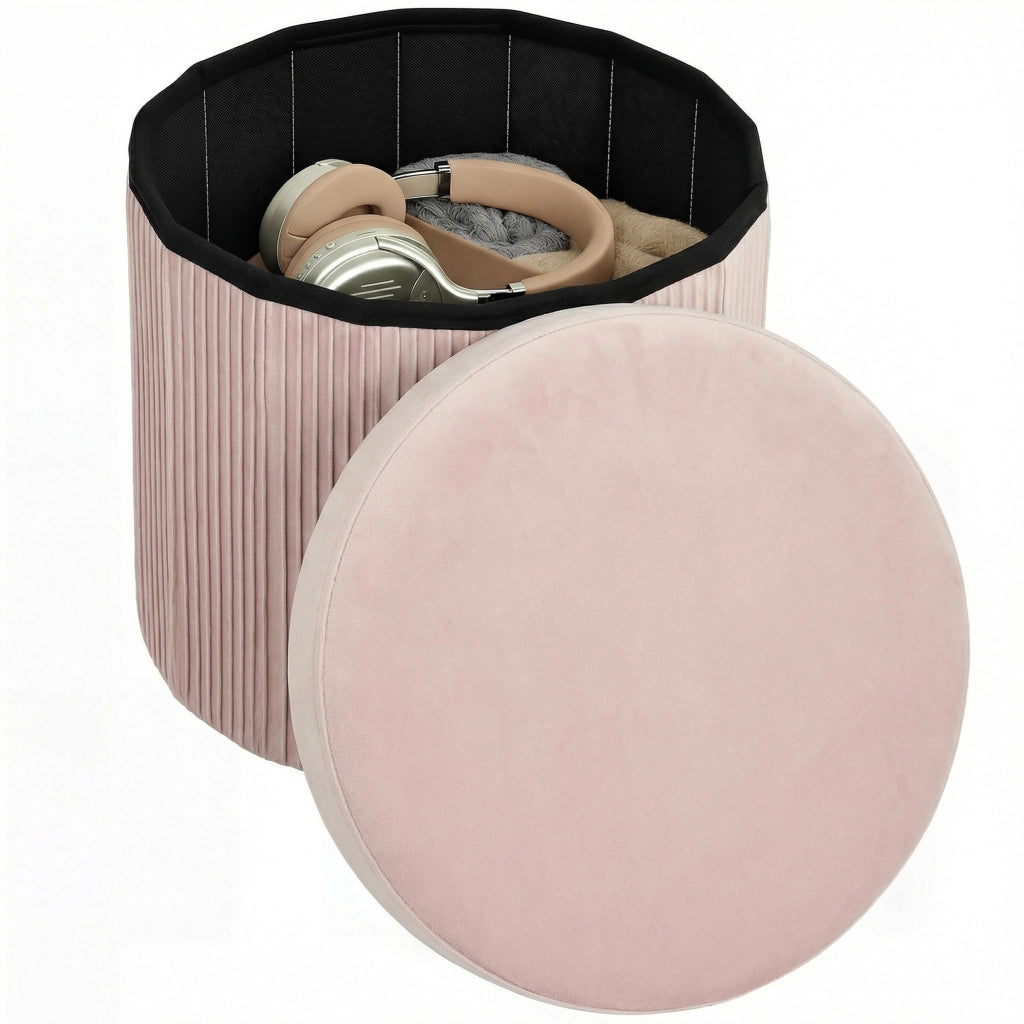 Pouf Contenitore Rotondo ¨C Minimal ¨C Rosa Velluto 38x38x38 cm
