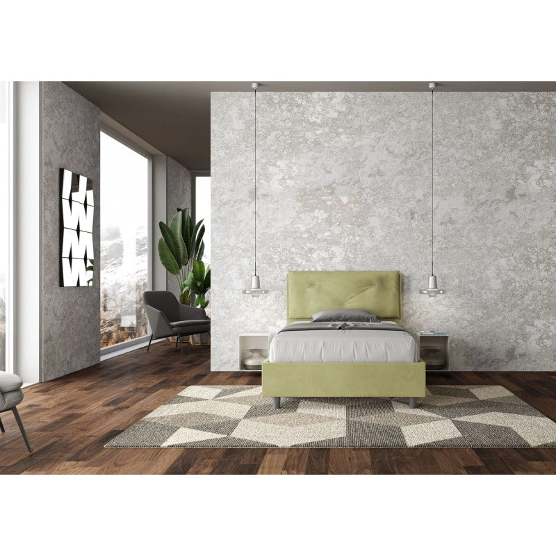 Letto imbottito Piazza e mezzo 120x190 cm Large - Con rete,Microfibra,Tè verde