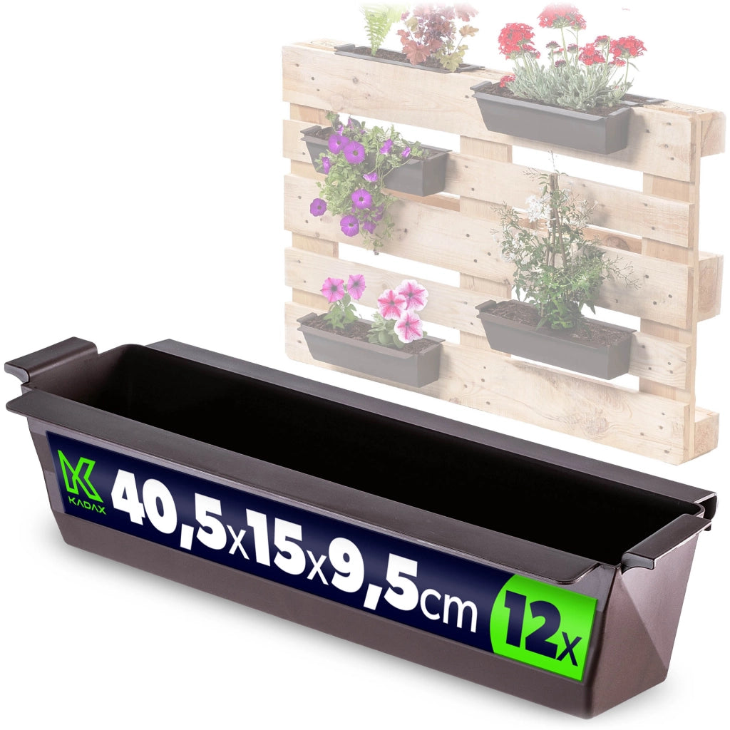 Vaso da fiori KADAX, vasi per Europallets, scatola da 40 cm, 12 pezzi