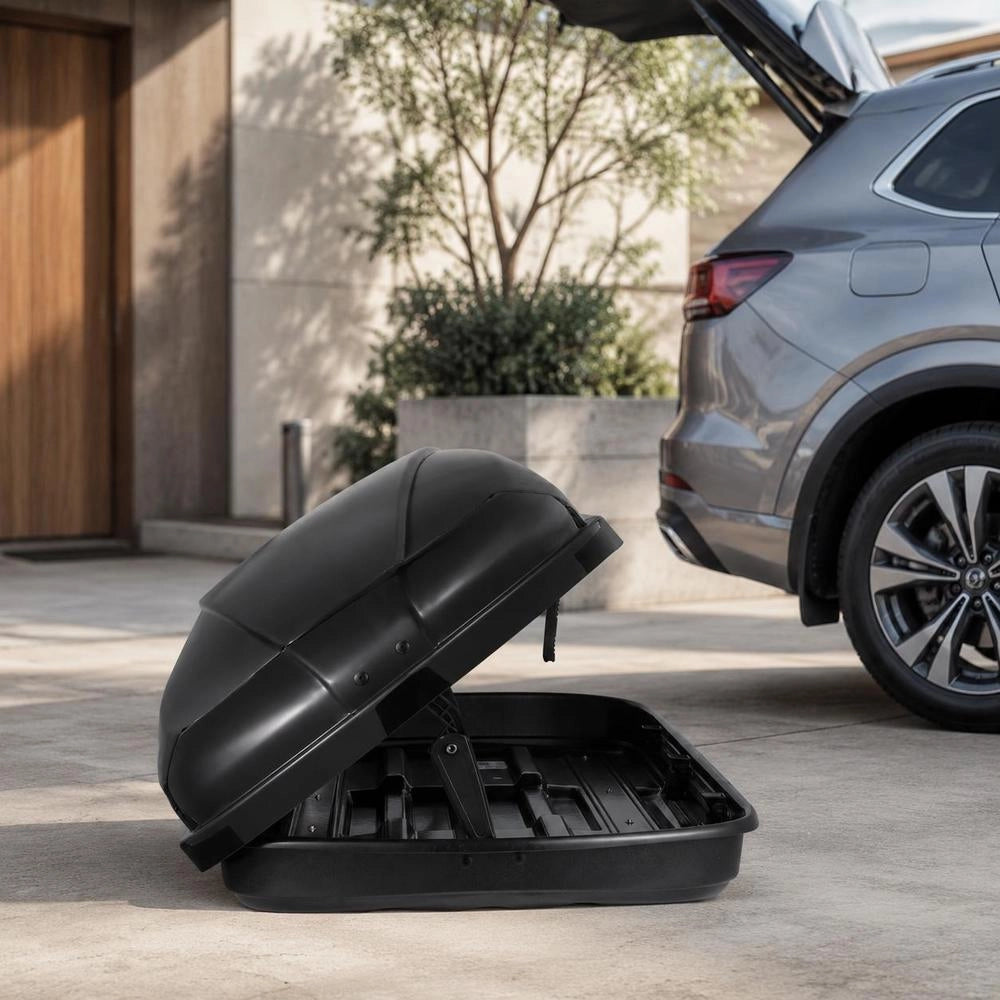 Car Roof Box, Roof Case, Storage Box 370 L, ABS Hard Shell Roof Rack Storage Box With Opening On Both Sides And 2 Reinforced Straps, Luggage Storage Box For SUVs