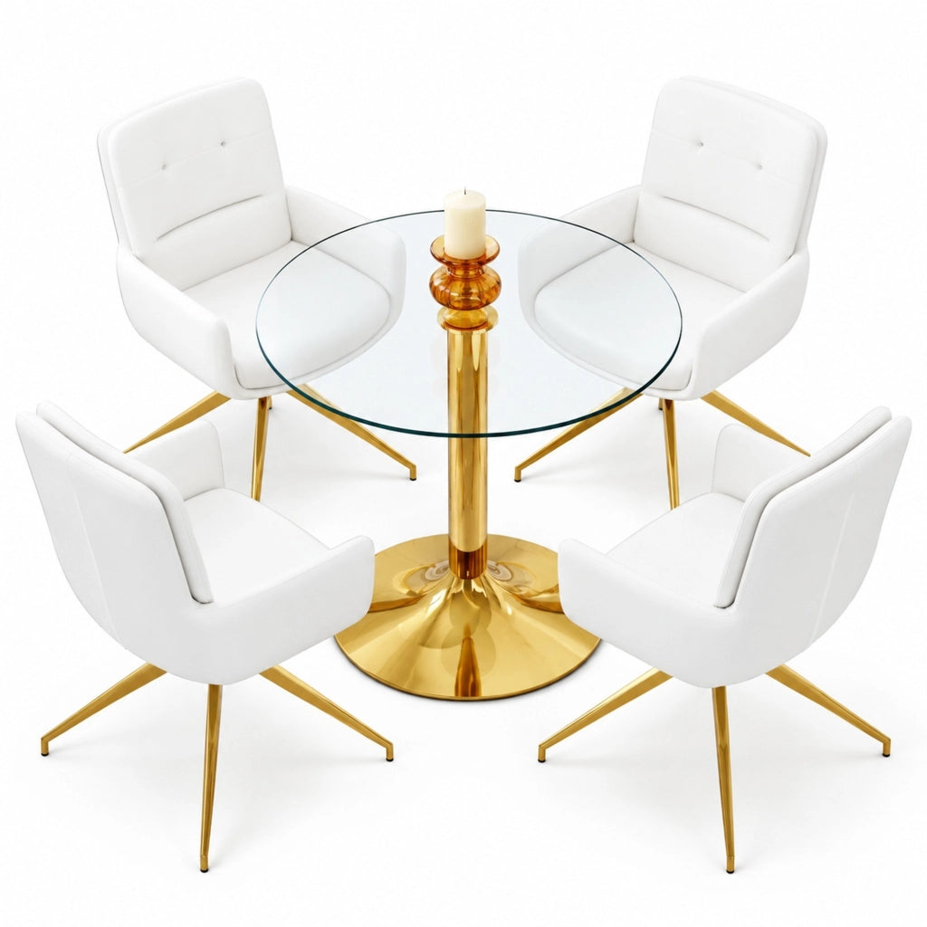 Set pranzo 85x76 cm in vetro temperato trasparente e metallo, 4 posti
