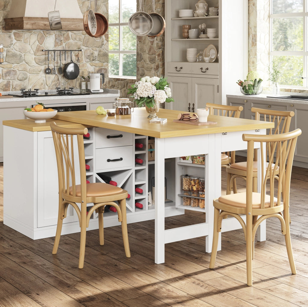 Isola cucina estensibile 120-223x40x73,8 cm in MDF e metallo bianca con contenitore –
