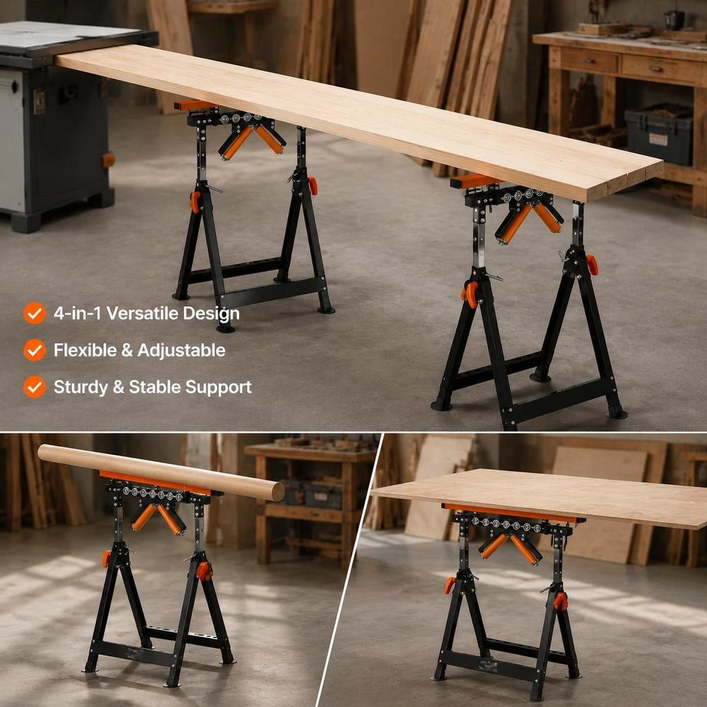 4-in-1 Roller Stand 200 Kg, Roller Stand 84–127 Cm Height Adjustable, Work Stand With Rack And Pinion & Polished, Multidirectional Roller Head, For Table Saw Outfeed, Extension Support