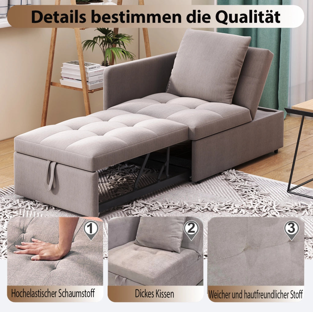 Divano letto trasformabile 3 in 1 grigio con schienale regolabile