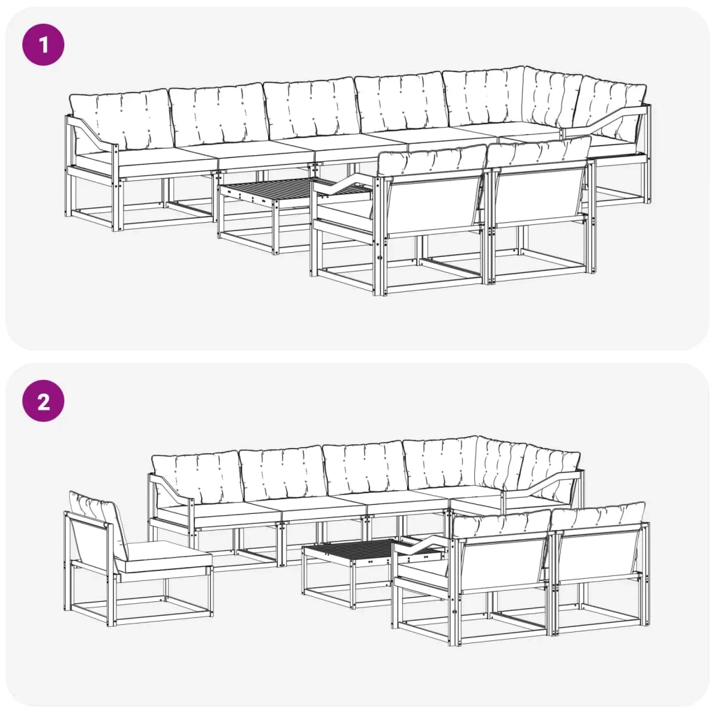 Set di divani da esterno 9 pz Bianco e Nero 3388838