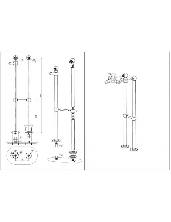 LABE colonna doccia a colonna con doccetta in ottone nero 110 cm