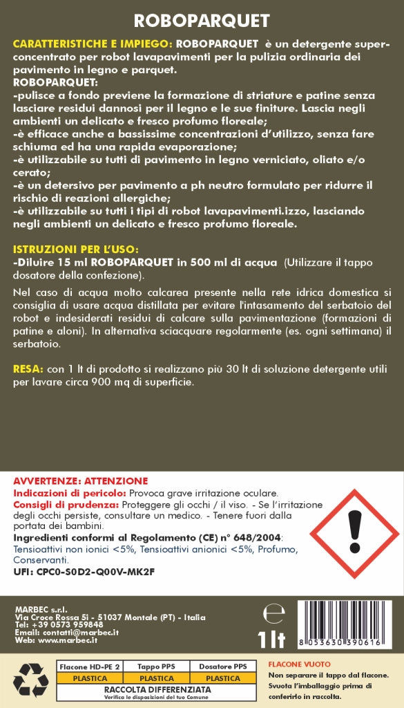 Detergente per robot lavapavimenti su parquet ROBOPARQUET 1LT