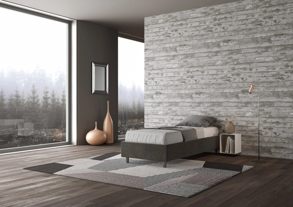 BS COM Letto singolo con rete imbottito 80x200 microfibra grigio