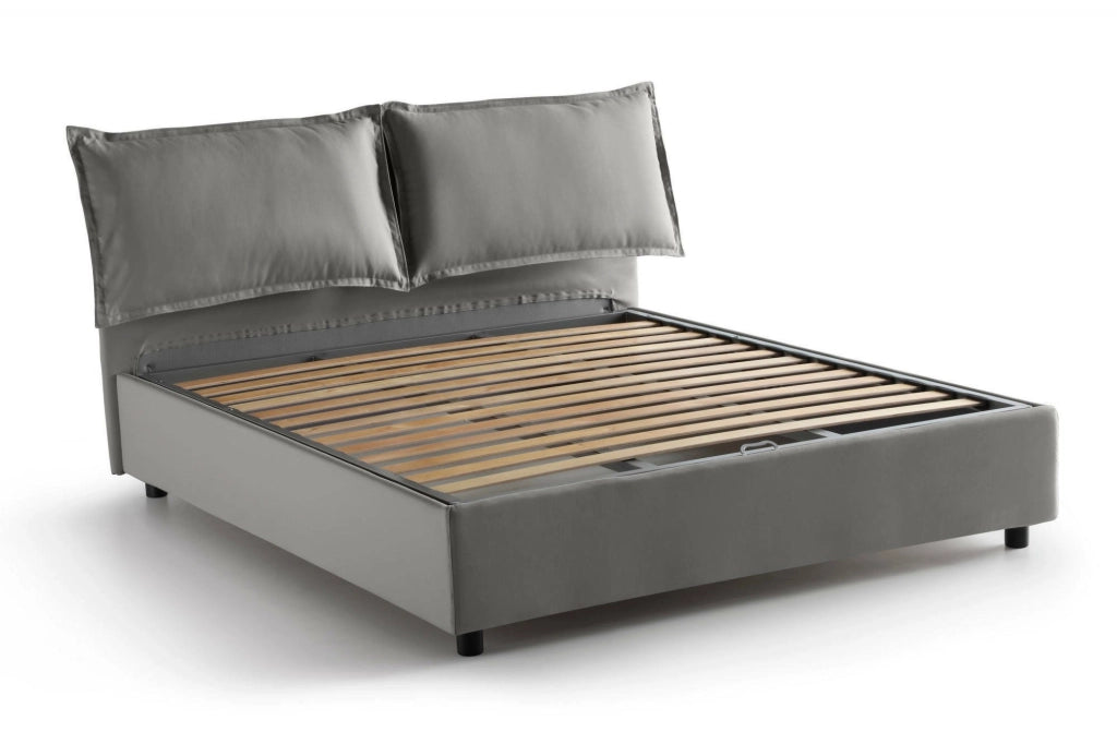 Letto matrimoniale Annica, Letto contenitore con rivestimento in tessuto, Made in Italy, Apertura frontale, con materasso cm 140x200 incluso, Grigio