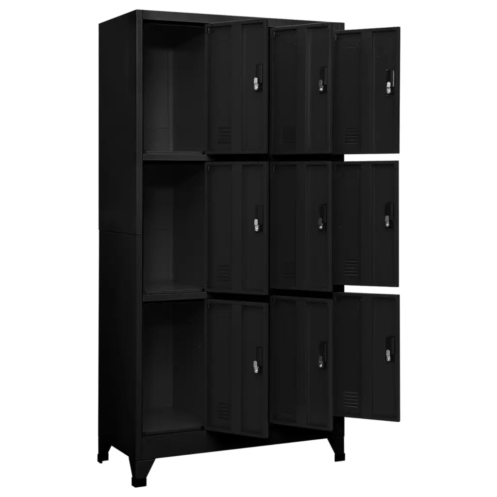 Armadio a schedario moderno design ufficio 90 x 45 x 180 cm 9 ante chiudibili in acciaio nero 02_0047018
