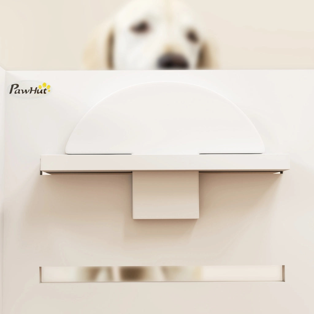 Ciotola Rialzata Doppia per Cani ¨C Xylo ¨C Altezza Regolabile con Sistema Alimentazione Lenta 63x58,5x40 cm Bianco