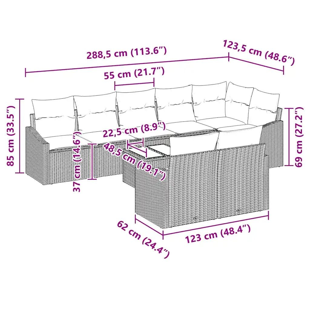 Set di divani con cuscino 9 pcs Grigio polyrattan 3346779