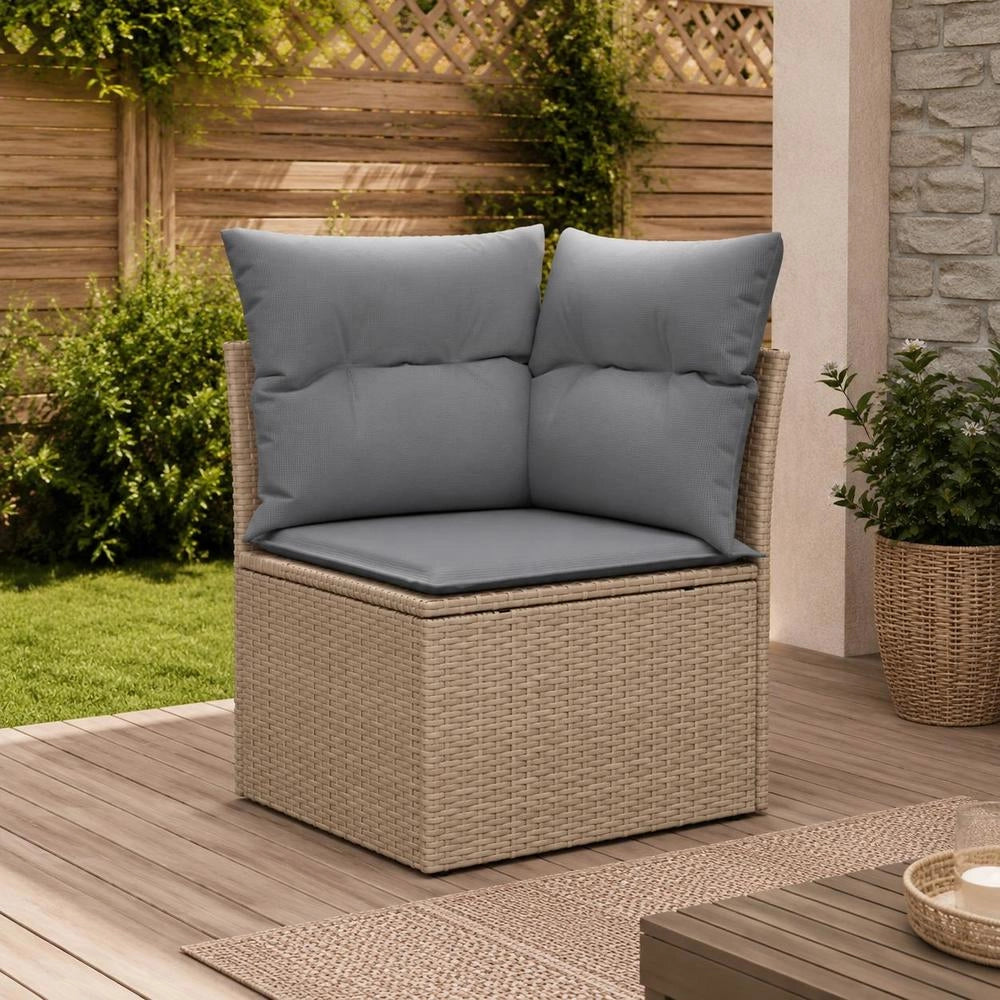 Garden Corner Sofa With Cushions Beige Poly Rattan