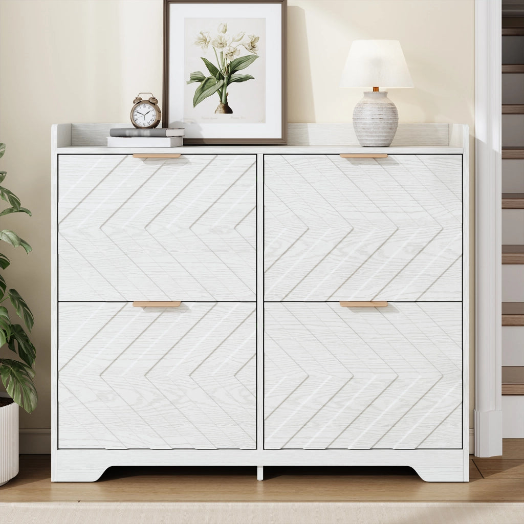 Scarpiera con 4 scomparti a ribalta; frontale 3D e piano d'appoggio in MDF bianco per ingresso 105 ¡Á 24 ¡Á 90 cm