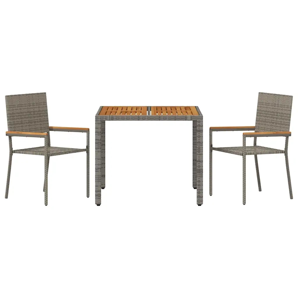 Set da Pranzo per Giardino 3 pcs Grigio polyrattan