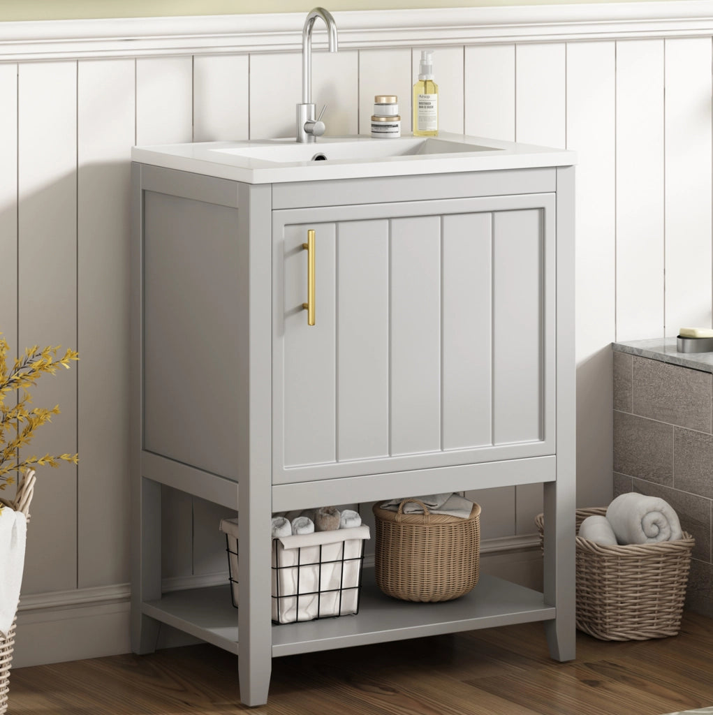 Mobile bagno da terra in MDF grigio con ripiani interni