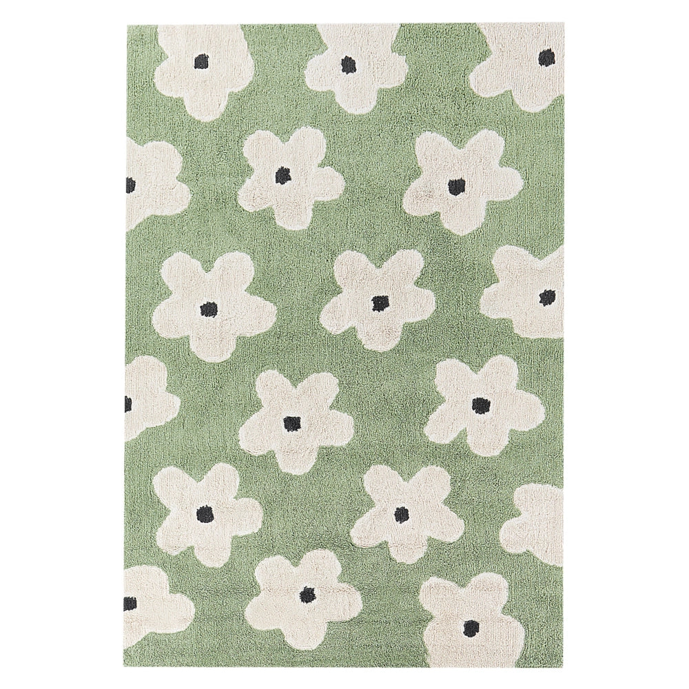 Tappeto verde in cotone 140 x 200 cm con motivi floreali decorativi in stile bohémien Soggiorno Bambini Camera dei bambini