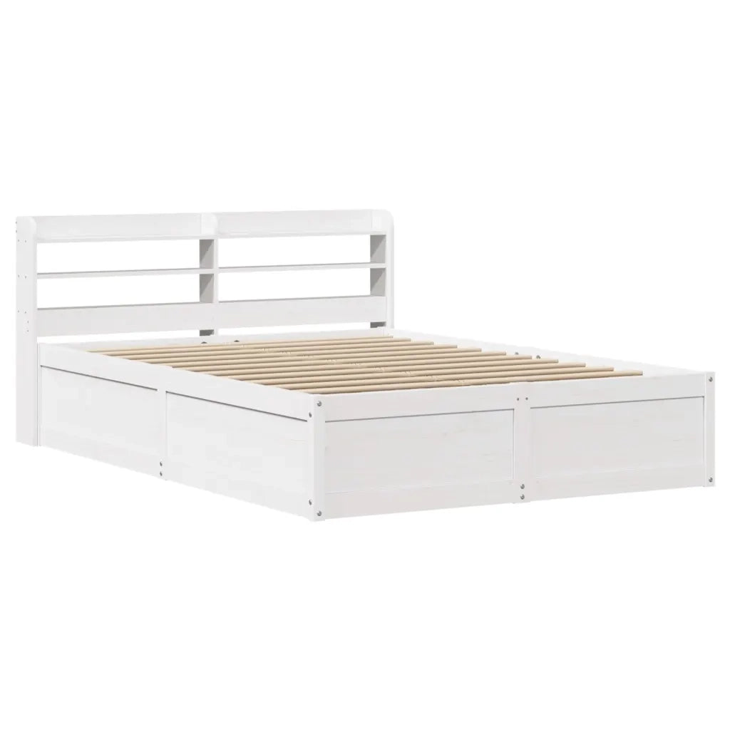 Letto matrimoniale | Letto per adulti | Giroletto con Testiera Bianco 140x190 cm in Legno Massello Pino