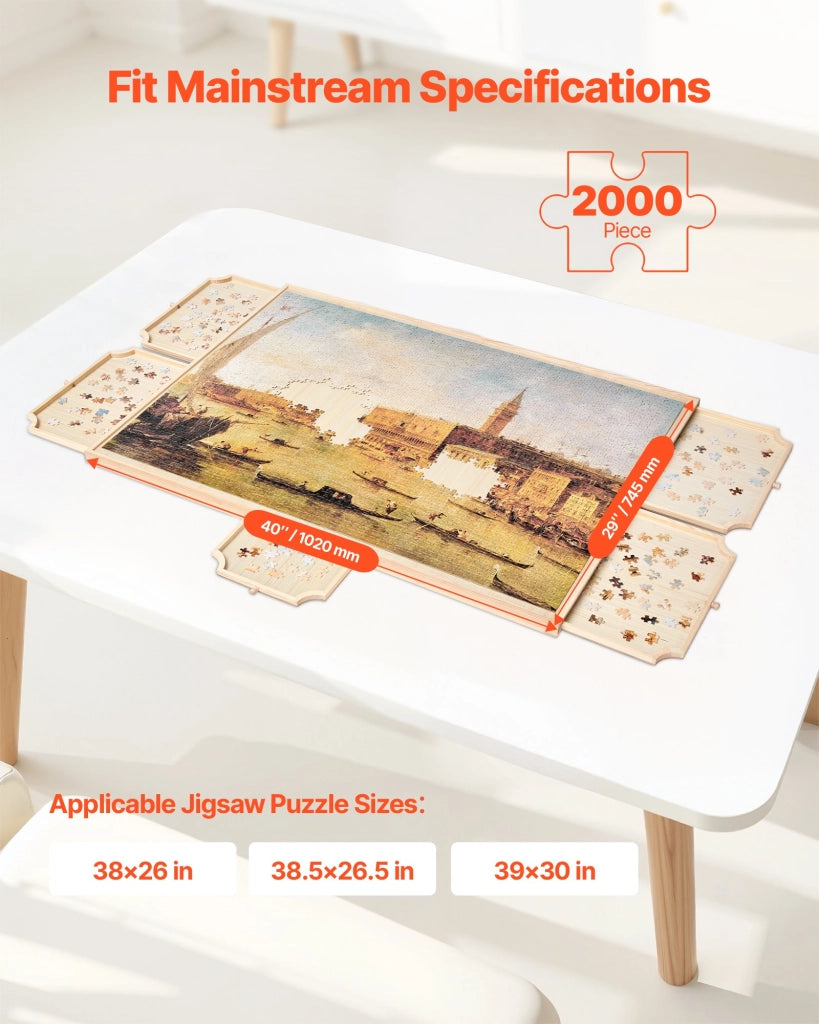 Tavolo per Puzzle in Legno da 2000 Pezzi 1020 x 745 mm con 5 Cassetti Base Rotante a 360 Gradi e Coperchio