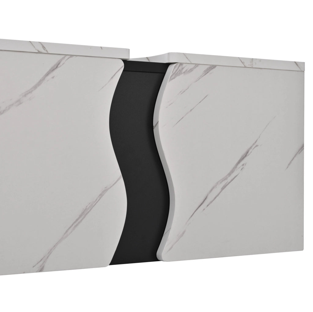 Tavolino da salotto geometrico 70 x 70 x 31 cm bianco in truciolare effetto marmo con cassetto