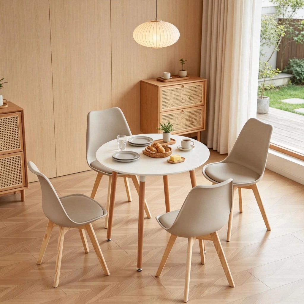 Set da pranzo con tavolo rotondo e 4 sedie moderne