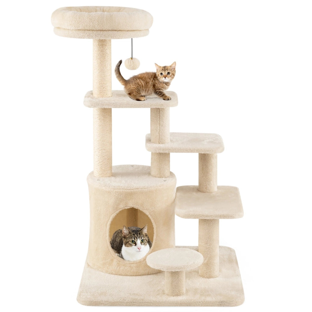 Albero per gatti per saltare con posatoio pallina con campanellino pendente, Albero per gatti adulti da 102 cm Beige-Alberi Tiragraffi