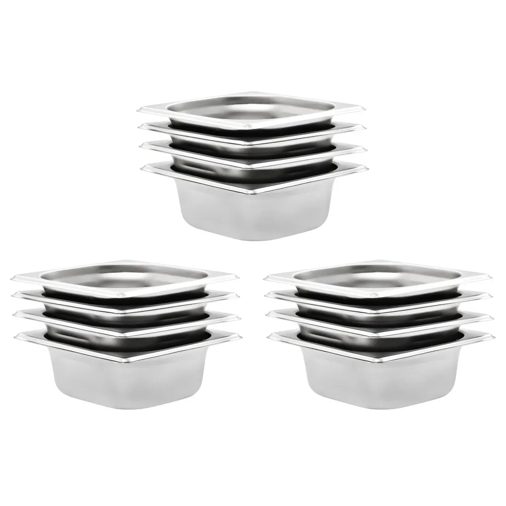 Set di 12 contenitori gastronorm impilabili 176 x 162 x 65 mm pratici da cucina in acciaio inossidabile argentato 02_0046003