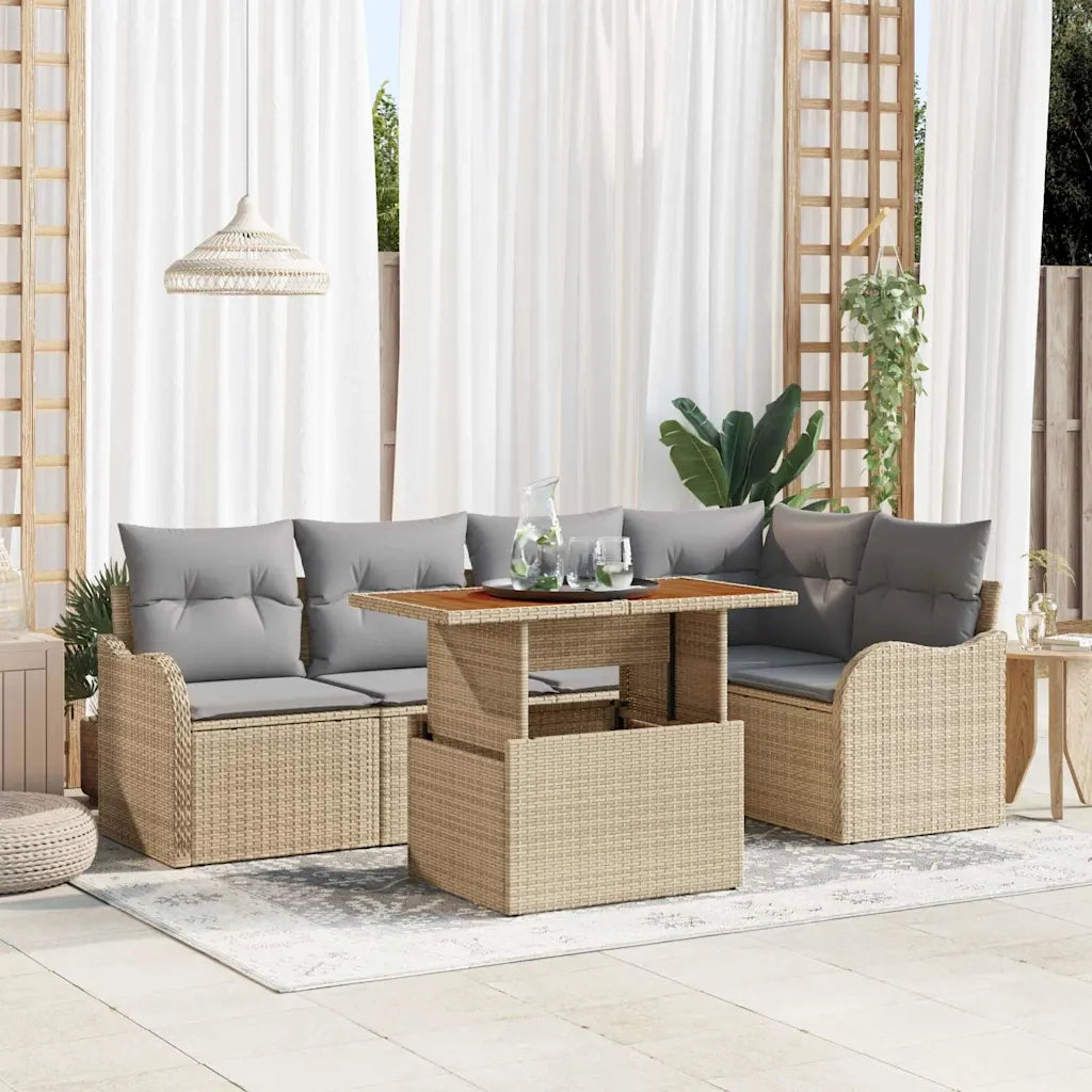 Set Divano da Giardino 6 pcs Beige Poly Rattan 3358198