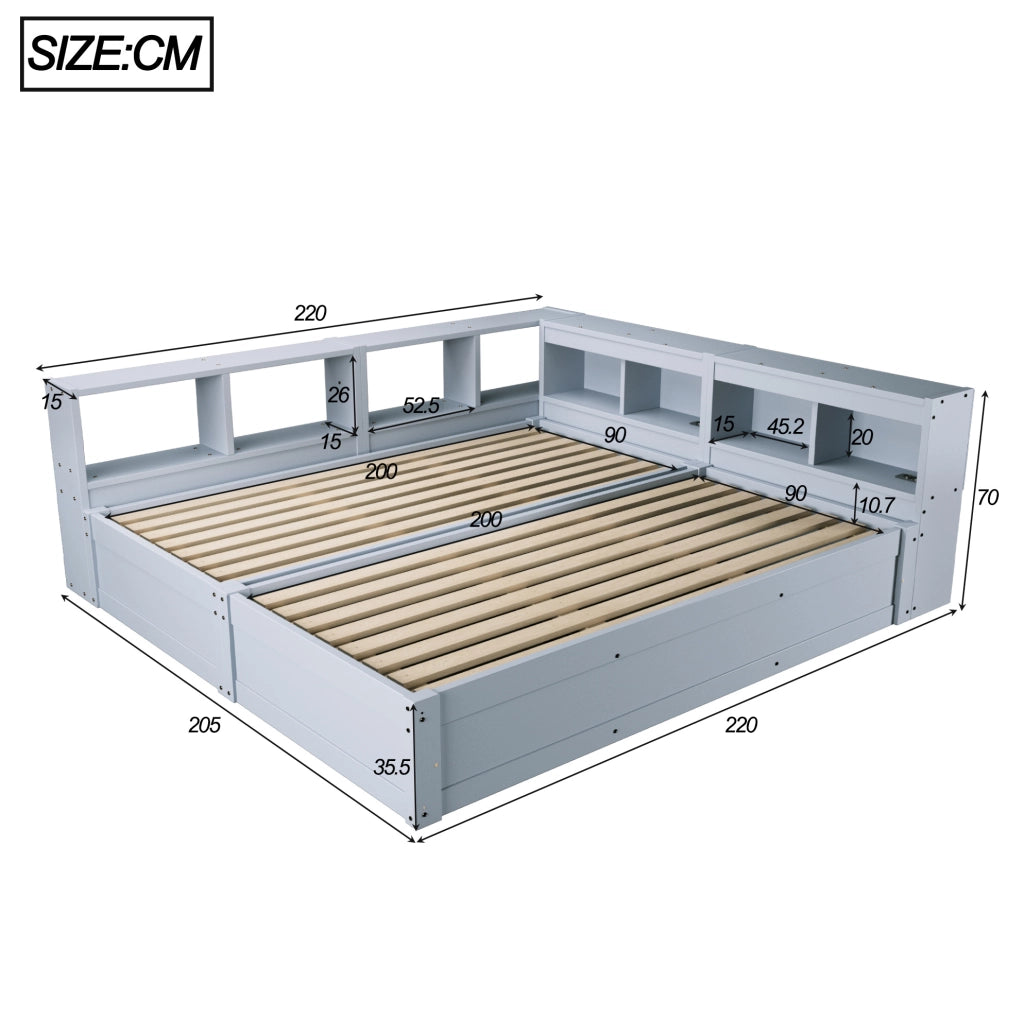 Letto multifunzionale 90/180x200 cm con contenitore idraulico, LED e prese, grigio