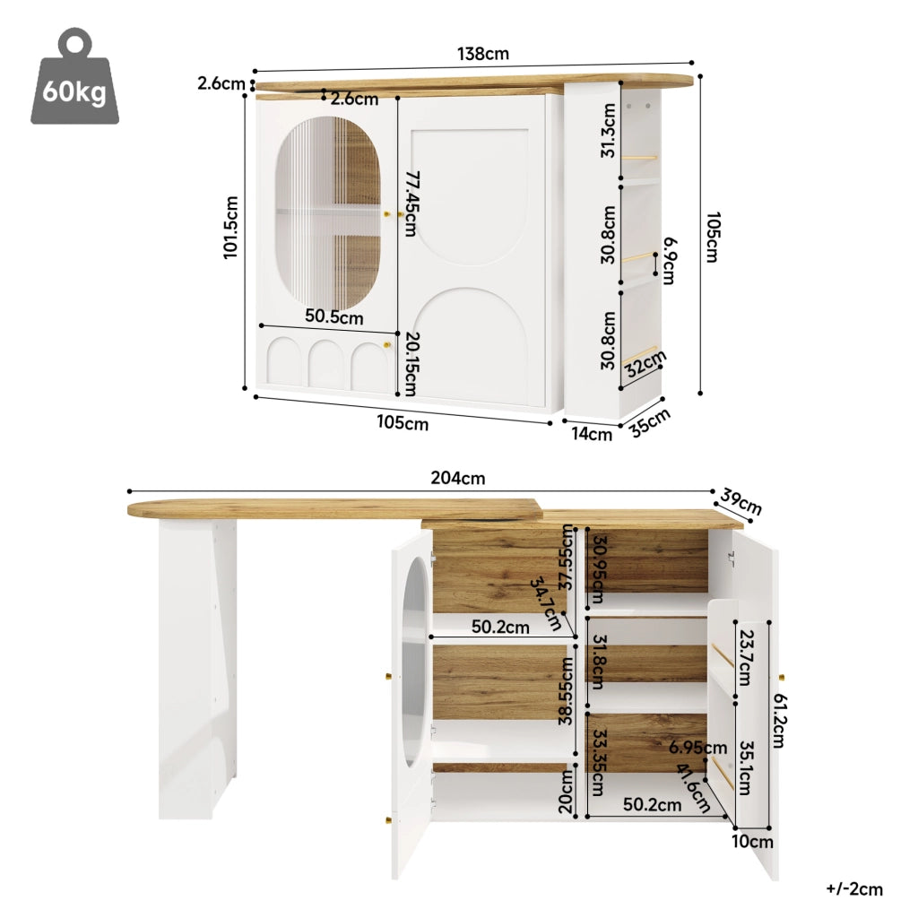 TAVOLO BAR Girevole 138x39x105 cm Bianco MDF e Metallo