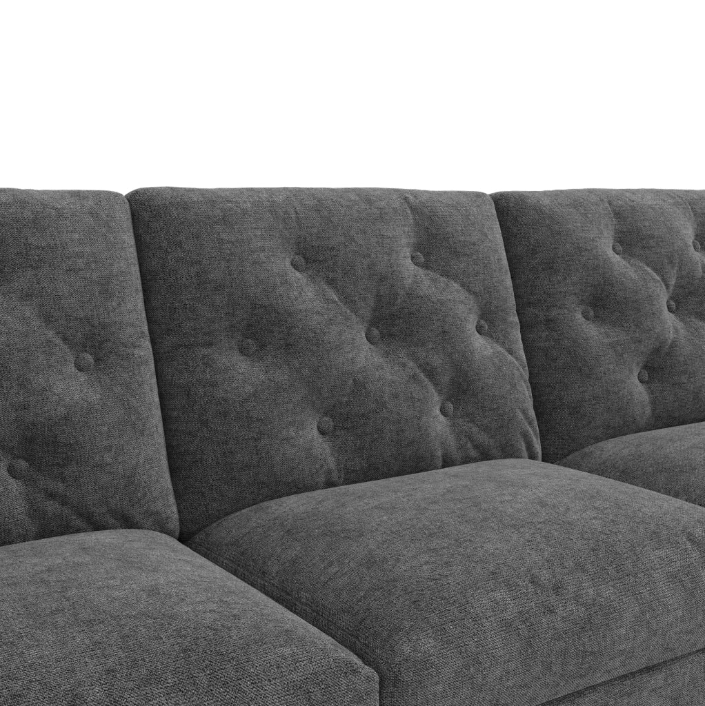 Divano angolare in velluto grigio con funzione letto e vano contenitore