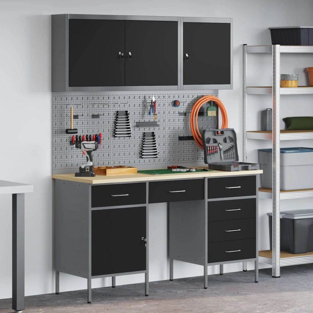 Mobile da lavoro 8 pcs Nero Legno ingegnerizzato e acciaio 3321464