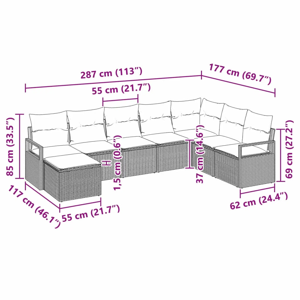 Set di divani con cuscino 8 pcs Grigio polyrattan 3346505
