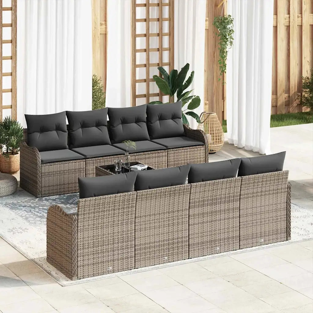 Set Divano da Giardino con cuscino con cuscino 9 pcs Grigio