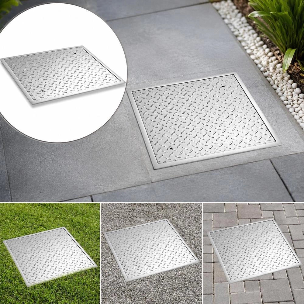Manhole Cover With Frame 50 X 50 Cm, Square Manhole Cover, Septic Tank Cover, Heavy-duty, Non-slip Carbon Steel Gully Cover For Drainage Channels, For Walkways, Gardens, And Yards