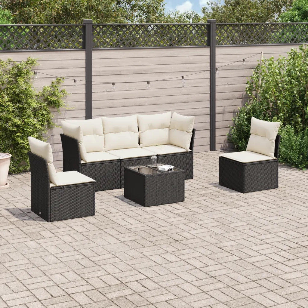 Set Divano da Giardino 6 pz | Set Salotto da Giardino con Cuscini Nero in Polyrattan