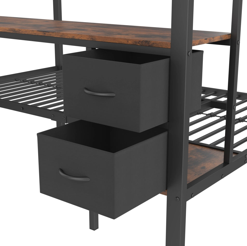 Letto a soppalco 140x200 cm con scrivania, LED e USB in metallo nero