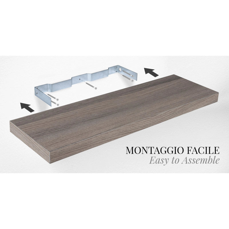 Mensola da Muro, Mensola Tamburata, Scaffale Legno, Mensola da Parete, Noce Grigio, 100x23x3,8 cm - Minerva