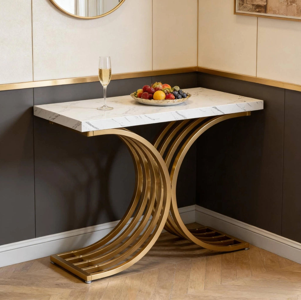 Tavolo consolle effetto marmo bianco e oro 100 x 30 x 80 cm