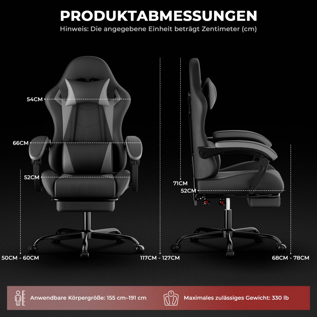 SEDIA gaming ergonomica con poggiatesta e supporto lombare, nero/grigio