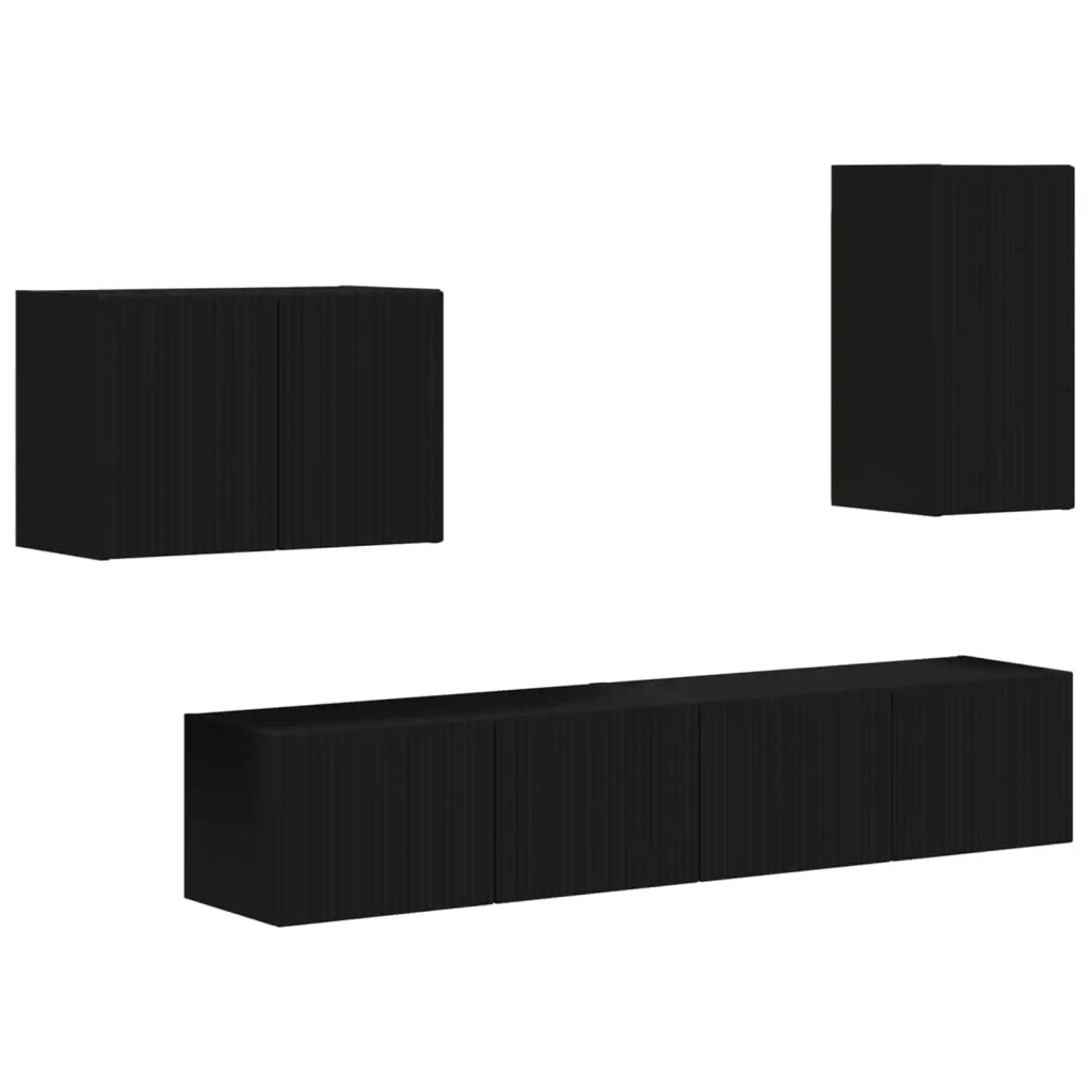 Set di Mobiletto da TV a Parete 4 pcs Nero Legno multistrato 3408935