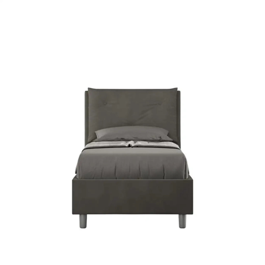 Letto singolo con rete imbottito 80x190 microfibra grigio Appia