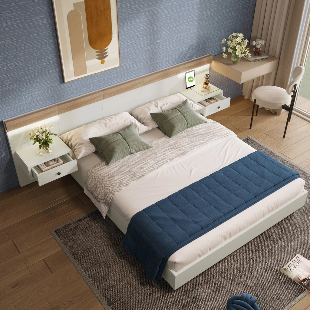 Letto matrimoniale 180x200 cm con comodini LED