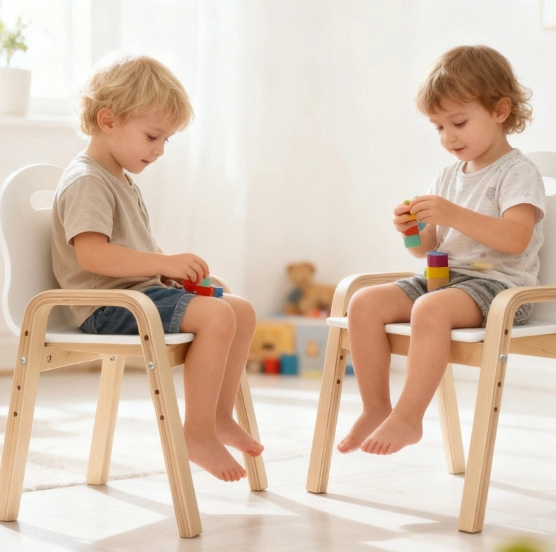 Set di 2 sedie per bambini in legno bianche 3-15 anni, altezza regolabile, con braccioli