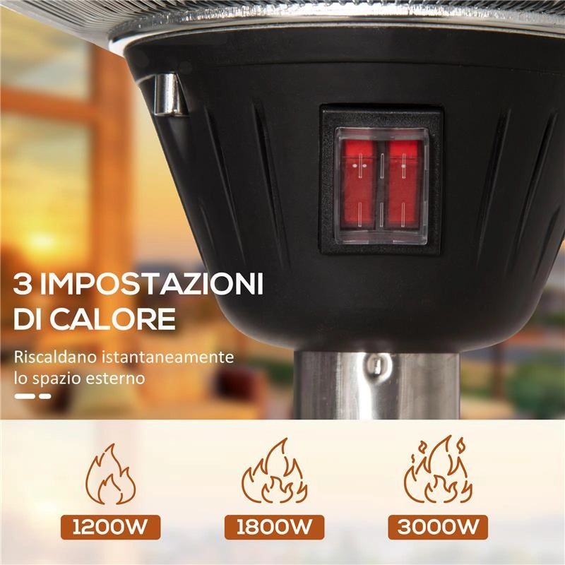 FUNGO RISCALDANTE CON 3 TEMPERATURE E ALTEZZA REGOLABILE IN ACCIAIO E ALLUMINIO
